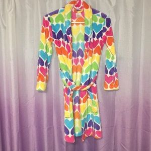 Rainbow Heart Girls Bathrobe Size 7/8 Medium